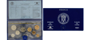 France Fifth Republic 1981 Francs set (9 Lots) Paris Mint BU