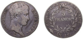 France First Republic AN 13 (1804) I 5 Francs - Napoleon I Silver (.900) Limoges Mint (332314) 24.63g VF F 303 Gad 580 KM 662.7