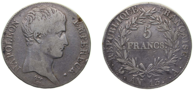 France First Republic AN 13（1804）A 5 Francs - Napoleon I Silver (.900) Paris Min...