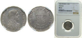 France Principality of Orange French feudal 1665 ¹⁄₁₂ Ecu - William Henry (shield of Orange and Nassau) Silver NGC MS61 Top Pop Dy féodales 2200-2201 ...