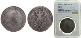 France Kingdom 1694 AA ½ Ecu - Louis XIV Silver (.917) Metz Mint 13.725g NGC AU50 Top Pop Dy royales 1521 Ciani 1895