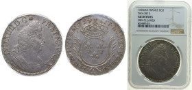 France Kingdom 1694/3 A 1 Ecu - Louis XIV Silver Paris Mint 27.45g NGC AU Cleaned Dy royales 1520 GadR 217 Ciani 1894