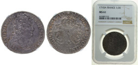 France Kingdom 1710 A ½ Ecu - Louis XIV Silver (.917) Paris Mint (6028258) 15.297g NGC MS 61 Dy royales 1569 Gad 199 Ciani 1938