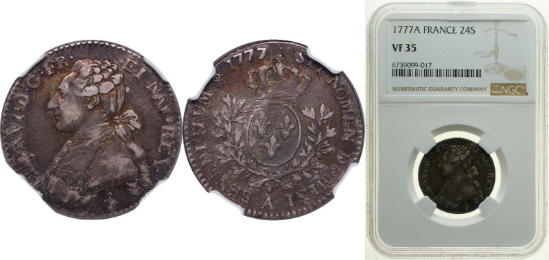 France Kingdom 1777 A ⅕ Ecu - Louis XVI Silver (.917) Paris Mint 5.835g NGC VF 3...
