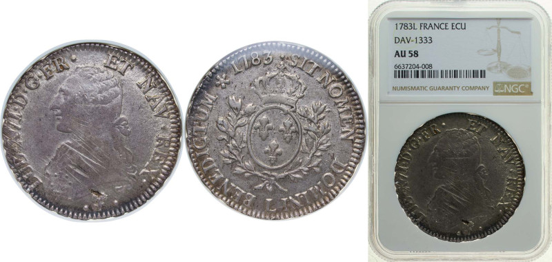 France Kingdom 1783 L 1 Écu - Louis XVI Silver (.917) Bayonne Mint 29.488g NGC A...