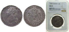 France Kingdom 1789 A ½ Écu - Louis XVI Silver (.917) Paris Mint 14.744g NGC MS 63 Dy royales 1709 Ciani 2189