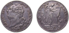 France Kingdom 1792 B 1 Écu - Louis XVI (FRANÇOIS) Silver (.917) Rouen Mint (467061) 29.27g AU Dy royales 1718 KM 615 Ciani 2238