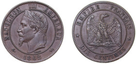France Second Empire 1862 K 10 Centimes - Napoleon III Bronze Bordeaux Mint (5145329) 9.96g AU F 134 Gad 253 KM 798.3