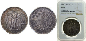 France Third Republic 1873 A 5 Francs Silver (.900) Paris Mint (27192181) 25g NGC MS 61 F 334 Gad 744 KM 820.1