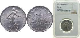 France Third Republic 1918 2 Francs Silver (.835) (12026147) 10g NGC MS 62 F 266 Gad 532 KM 845.1 KM 845.2 Schön 188