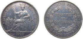 French Indochina French colony 1909 A 1 Piastre Silver (.900) (Copper .100) Paris Mint (9201000) 27g XF KM 5a.1