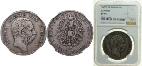 Germany Kingdom of Saxony (Albertinian Line) Second Empire 1876 E 5 Mark - Albert Silver (.900) Muldenhütten Mint (635000) 27.777g NGC VF 35 KM 1237 J...