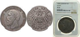 Germany Grand-duchy of Baden Second Empire 1900 G 5 Mark - Frederick I Silver (.900) Karlsruhe Mint (128352) 27.77g NGC XF 45 KM 268 J 29 J 29 F Dav G...