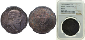 Germany Grand-duchy of Baden Second Empire 1902 5 Mark - Frederick I (Reign) Silver (.900) Karlsruhe Mint (50024) 27.777g NGC MS 62 KM 273 J 31 Dav GT...