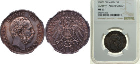 Germany Kingdom of Saxony (Albertinian Line) Second Empire 1902 E 2 Marks - Albert (Death of King Albert) Silver (.900) Muldenhütten Mint (167625) 11....