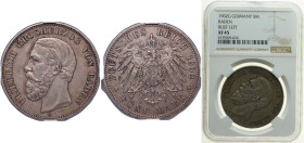 Germany Grand-duchy of Baden Second Empire 1902 G 5 Mark - Frederick I Silver (.900) Karlsruhe Mint (42708) 27.77g NGC XF 45 KM 268 J 29 J 29 F Dav GT...