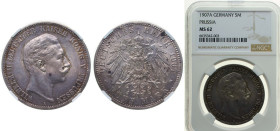 Germany Kingdom of Prussia Second Empire 1907 A 5 Mark - William II Silver (.900) Berlin Mint (2103338) 27.777g NGC MS 62 KM 523 AKS 129 J 104 Dav GT ...