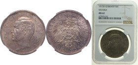 Germany Kingdom of Bavaria Second Empire 1913 D 5 Mark - Otto Silver (.900) Munich Mint (520000) 27.7g NGC MS 62 KM 915 J 46 Dav GT III 618 AKS 201