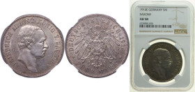 Germany Kingdom of Saxony (Albertinian Line) Second Empire 1914 E 5 Mark - Frederick August III Silver (.900) Muldenhütten Mint (298000) 27.77g NGC AU...