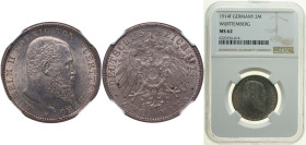 Germany Kingdom of Württemberg Second Empire 1914 F 2 Marks - William II Silver (.900) Stuttgart Mint (317854) 11.111g NGC MS 62 KM 631 J 174