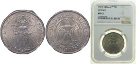 Germany Weimar Republic 1929 E 3 Reichsmark (Meissen) Silver (.500) Muldenhütten Mint (200000) 15g NGC MS 62 KM 65 J 338