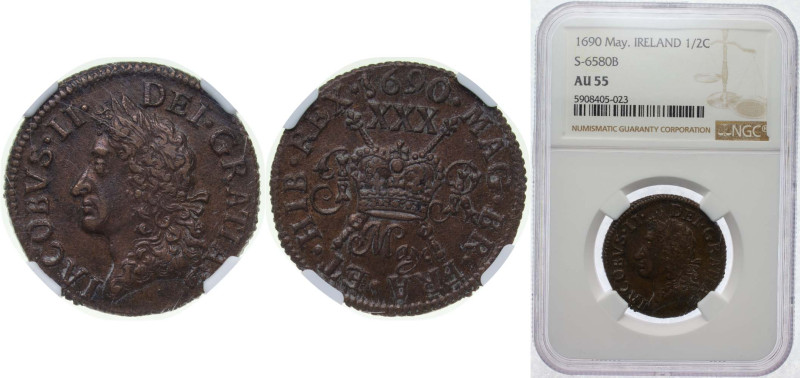Great Britain Kingdom of Ireland 1690 May 30 Pence - James II (Gun Money Large C...