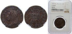 Great Britain Kingdom of Ireland 1690 May 30 Pence - James II (Gun Money Large Coinage) Brass 14.76g NGC AU 55 Sp 6579 KM 95