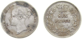 Great Britain United Kingdom 1880 6 Pence - Victoria (1st portrait; 2nd type) Silver (.925) (3892000) 2.83g AU KM 751 Sp 3910 Sp 3911