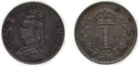 Great Britain United Kingdom 1892 1 Penny - Victoria (2nd portrait; Maundy issues) Silver (.925) (16000) 0.47g PL KM 770 Sp 3936