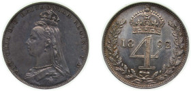 Great Britain United Kingdom 1892 4 Pence - Victoria (2nd portrait; Maundy issues) Silver (.925) (8524) 1.9g PL KM 773 Sp 3933