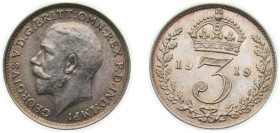 Great Britain United Kingdom 1919 3 Pence - George V (1st issue) Silver (.925) (16845600) 1.41g UNC KM 813 Sp 4015 Sp 4018