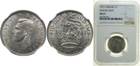 Great Britain United Kingdom 1941 1 Shilling - George VI (English crest; with 'IND:IMP') Silver (.500) (11391800) 5.66g NGC MS 61 KM 853 Sp 4082