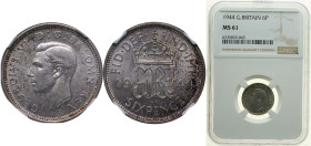 Great Britain United Kingdom 1944 6 Pence - George VI (1st coinage) Silver (.500) (37952600) 2.83g NGC MS 61 KM 852 Sp 4084