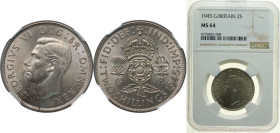 Great Britain United Kingdom 1945 2 Shillings - George VI (with 'IND:IMP') Silver (.500) (25858000) 11.31g NGC MS 64 KM 855 Sp 4081