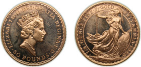 Great Britain United Kingdom 1988 50 Pounds - Elizabeth II (3rd portrait; 1/2 oz Fine Gold) Gold (.9167) (copper alloy) Royal Mint (3305) 17.03g PF KM...