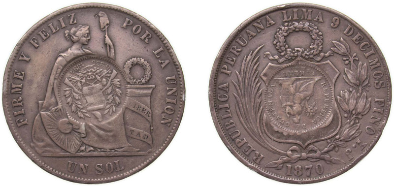 Guatemala Republic 1894 1 Peso (Counterstamped on Peru 1 Sol, 1870) Silver (.900...