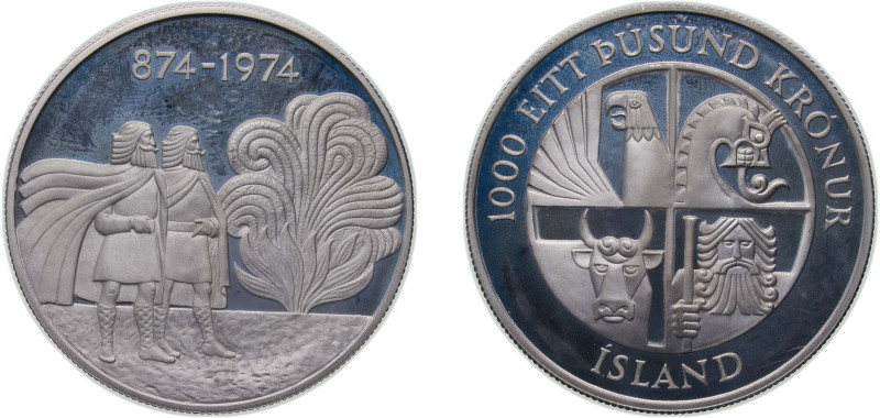 Iceland Republic 1974 1000 Krónur (1st Settlement) Silver (.925) Royal Mint (580...