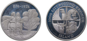 Iceland Republic 1974 1000 Krónur (1st Settlement) Silver (.925) Royal Mint (58000) 30g PF KM 21 Schön 24