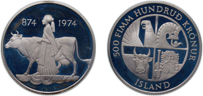 Iceland Republic 1974 500 Krónur (1st Settlement) Silver (.925) Royal Mint (5800...