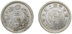 Japan Empire M6 (1873) 年六治明 5 Sen - Meiji Silver (.800) Osaka Mint (5593172) 1.35g UNC Y 22 JNDA 01-35
