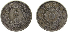 Japan Empire T1 (1912) 年元正大 50 Sen - Taishō Silver (.800) (1928649) 10.09g VF Y 37 JNDA 01-15