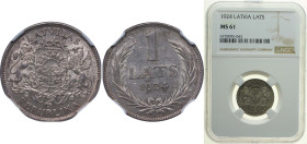 Latvia Republic 1924 1 Lats Silver (.835) Royal Mint (Tower Hill) (10000000) 5g NGC MS 61 KM 7 Schön 7