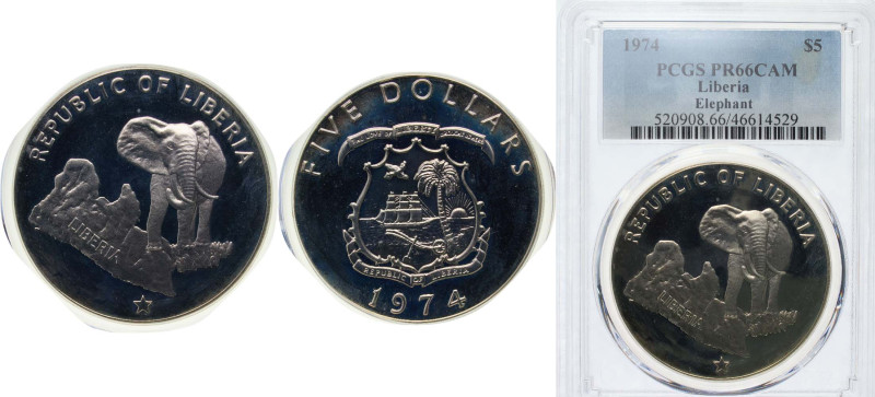 Liberia Republic 1974 5 Dollars Silver (.900) (Copper .100) (20000) 34.1g PCGS P...