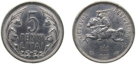 Lithuania Republic 1925 5 Litai Silver (.500) Royal Mint (Tower Hill) (1000000) 13.5g AU KM 78