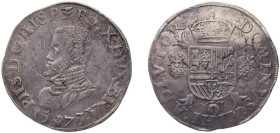 Low countries feudal Duchy of Brabant Spanish possession 1573 Hand 1 Daalder - Philip II (Bust left, PHS) Silver (.833) Antwerp Mint 33.67g XF GH 210-...