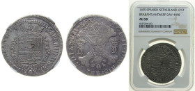 Low countries feudal Duchy of Brabant Spanish possession 1695 main 1 Patagon - Carlos II Silver (.873) Antwerp Mint 28.1g NGC AU 58 GH 350-1b-II KM 10...