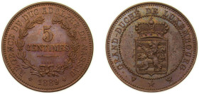 Luxembourg Principalty 1889 5 Centimes - Adolphe (Essai, Rare) Copper (100) 5.21g SP L 336-2 KM E13 Wictor E10
