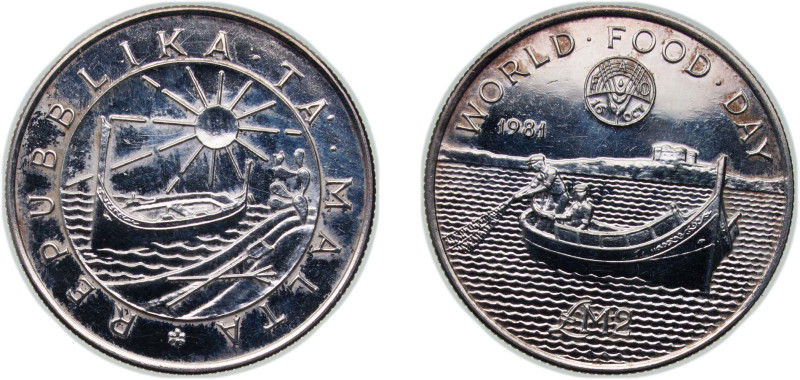 Malta Republic 1981 2 Liri (FAO) Silver (.925) (15000) 11.24g UNC KM 52