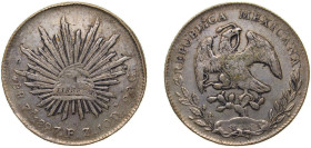 Mexico Federal Republic 1897 Zs FZ 8 Reales Silver (.903) Zacatecas Mint (4877000) 26.68g VF KM 377.13