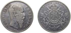 Mexico Second Empire 1866 Mo 1 Peso - Maximiliano I Silver (.903) Mexico City Mint (2147675) 26.61g VF KM 388